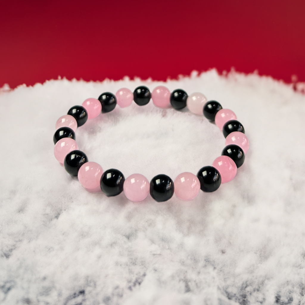 Natural Rose Quartz with Black Tourmaline Bracelet