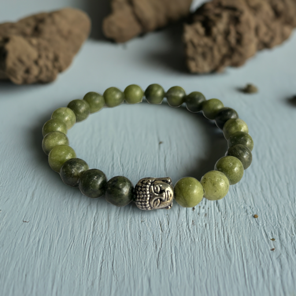 Natural Green Jade Bracelet with Buddha