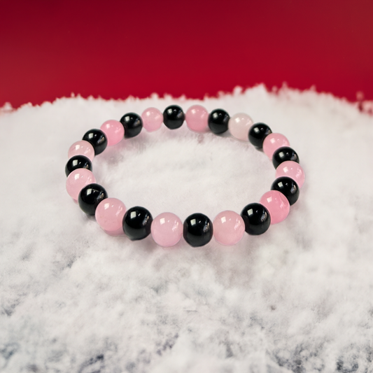 Natural Rose Quartz with Black Tourmaline Bracelet